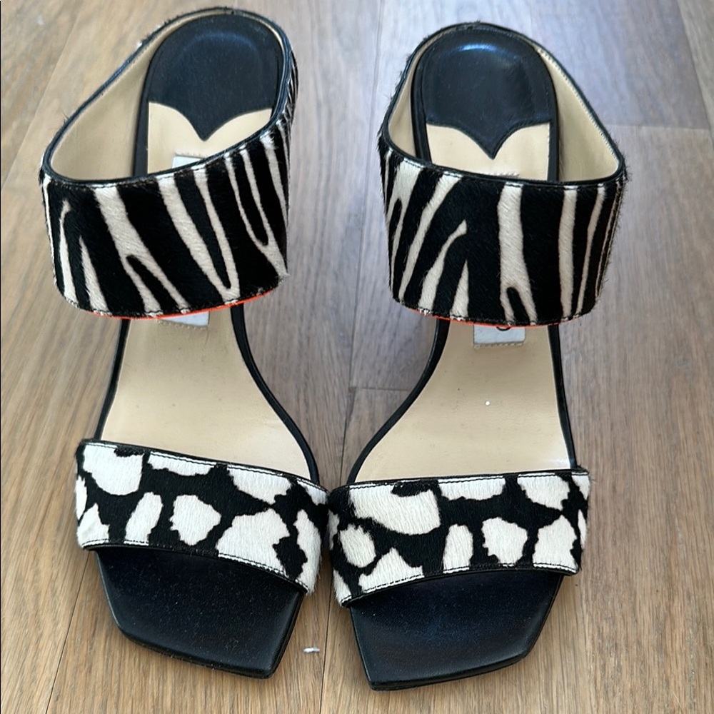 NEW Jimmy Choo Pony Hair HIRA 85. Stylish Zebra Print Women's Sandals